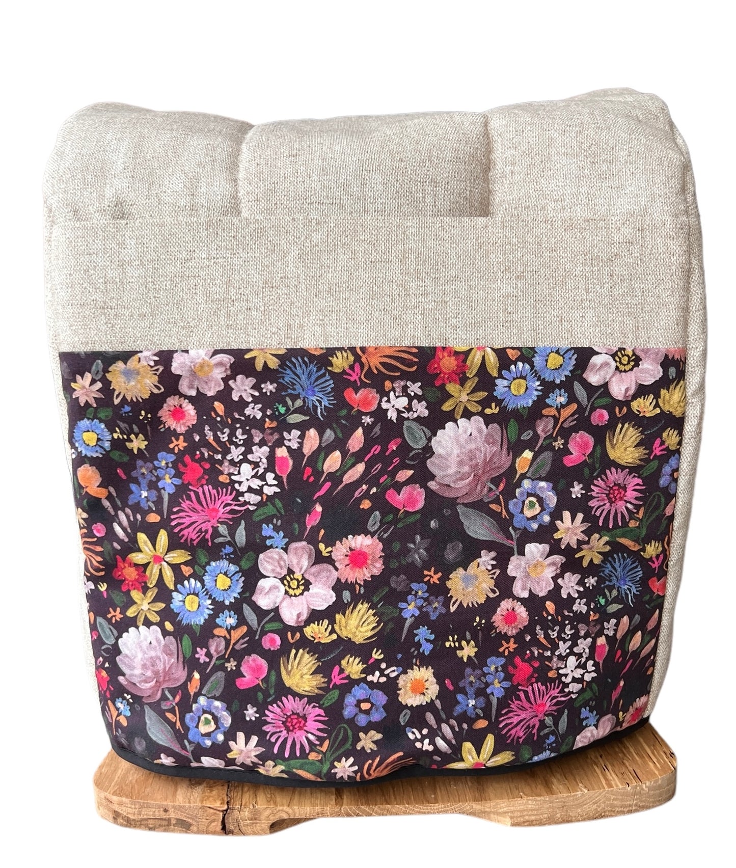 Funda lona beige Floral sesgo negro