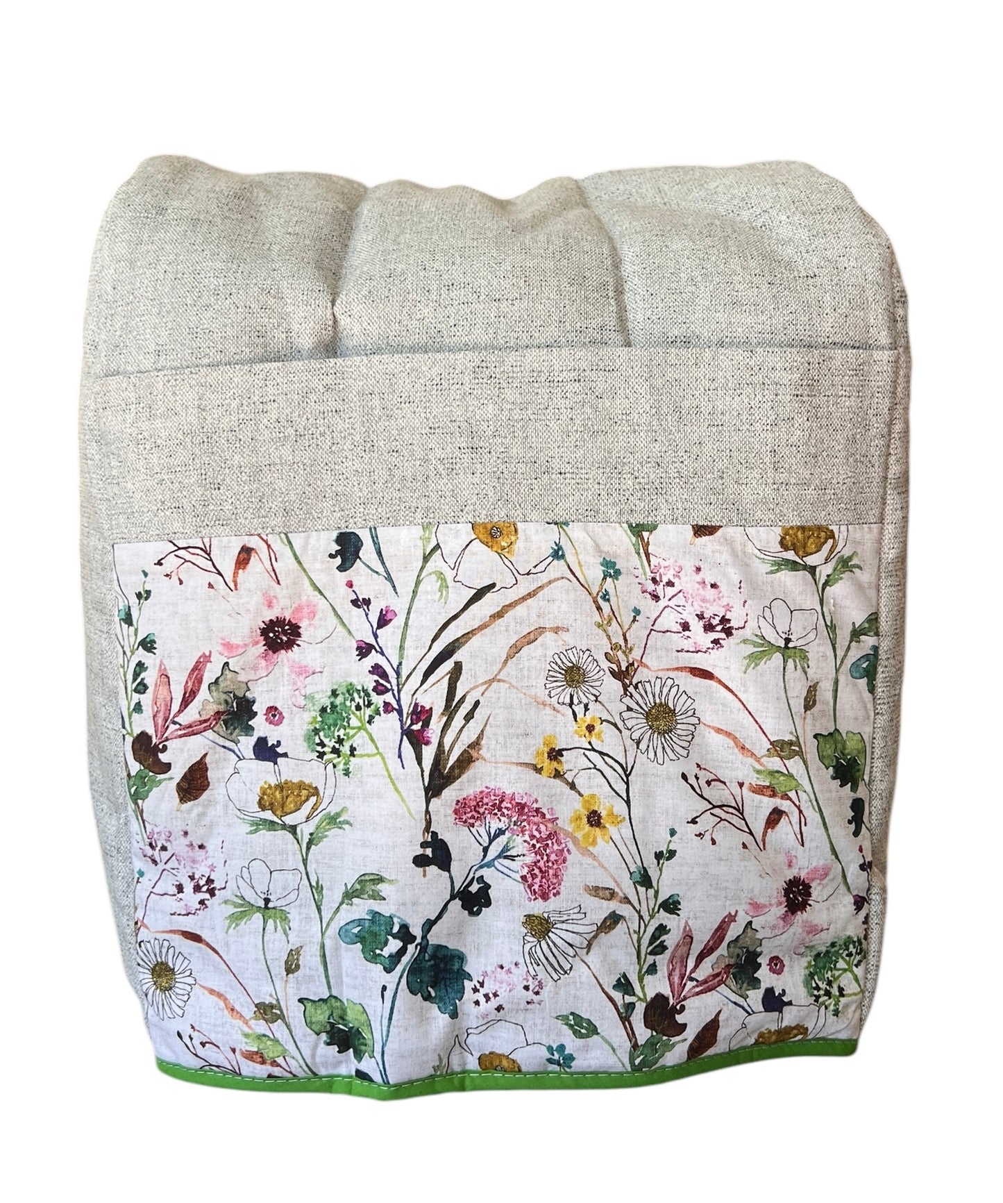 Funda lona gris Flores Silvestres sesgo verde