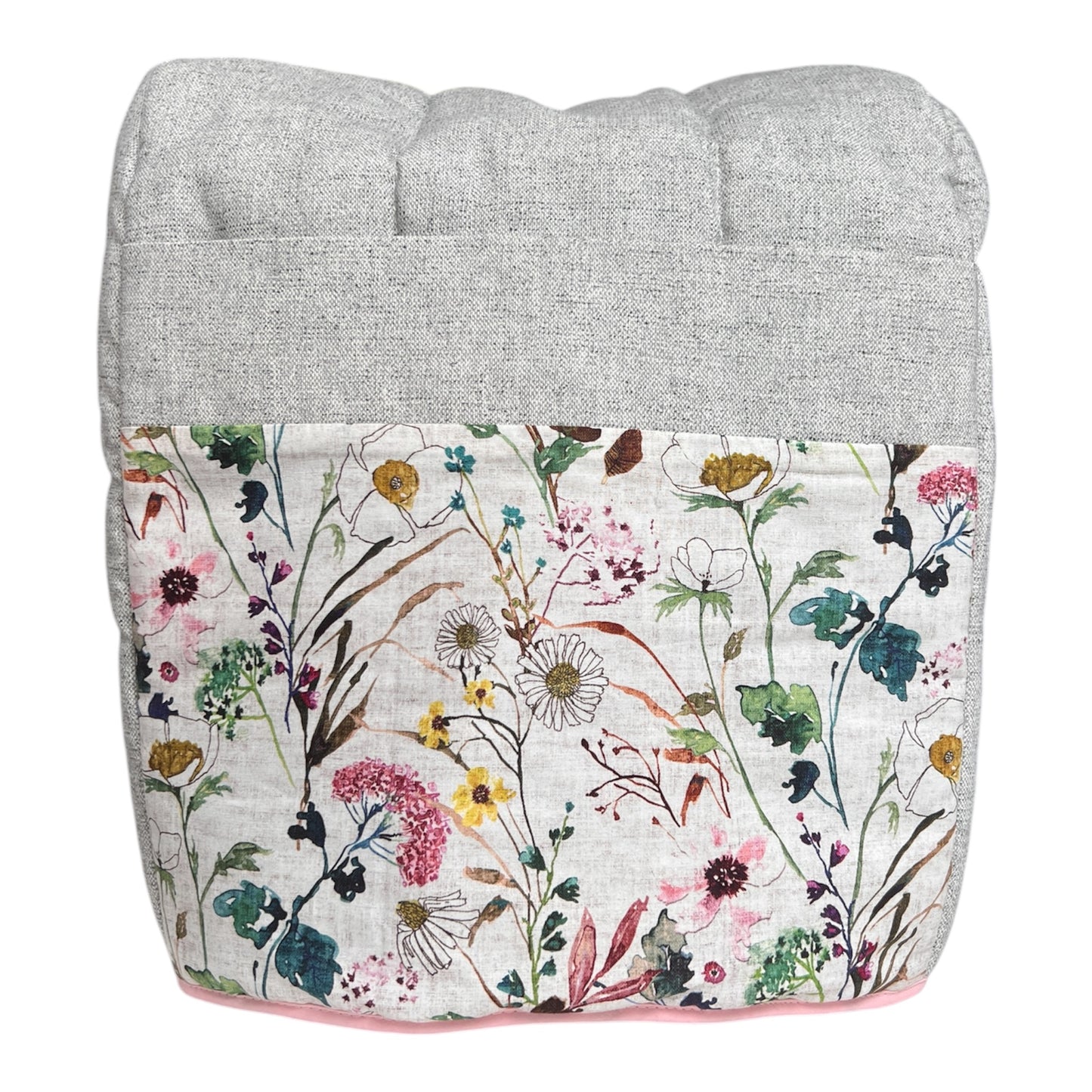 Funda gris flores silvestres sesgo rosado