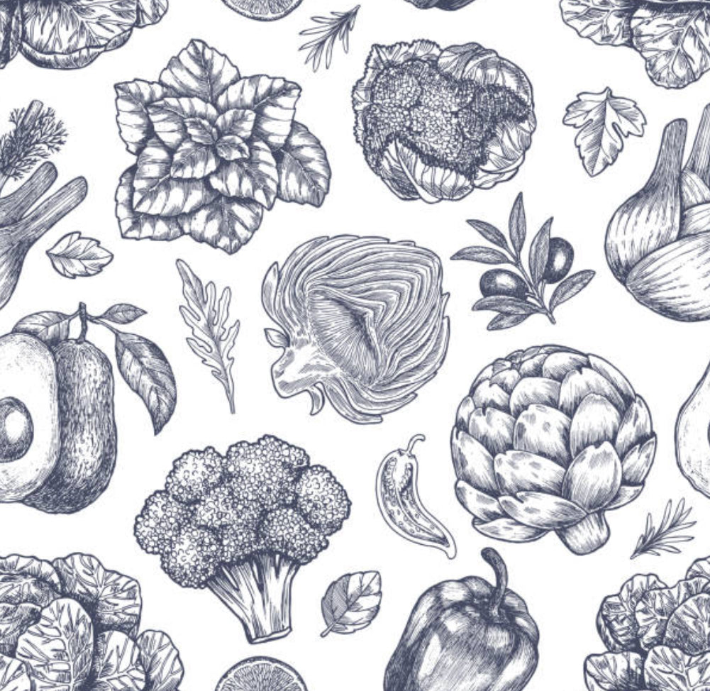 Vinilo verduras blanco y negro T6