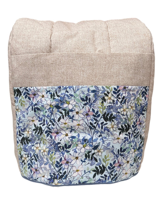 Funda beige Flores lila sesgo celeste